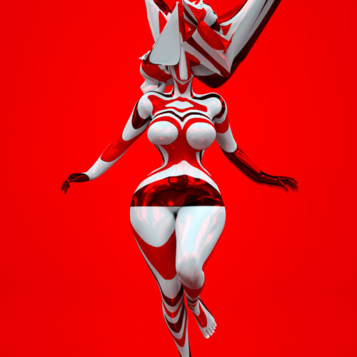 "Glitch Goddess in Red Number Two" by Marjan Moghaddam via SuperRare